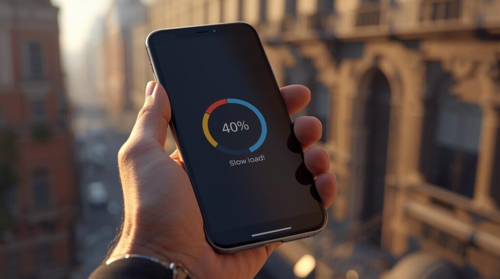 A slow-loading website on a smartphone.