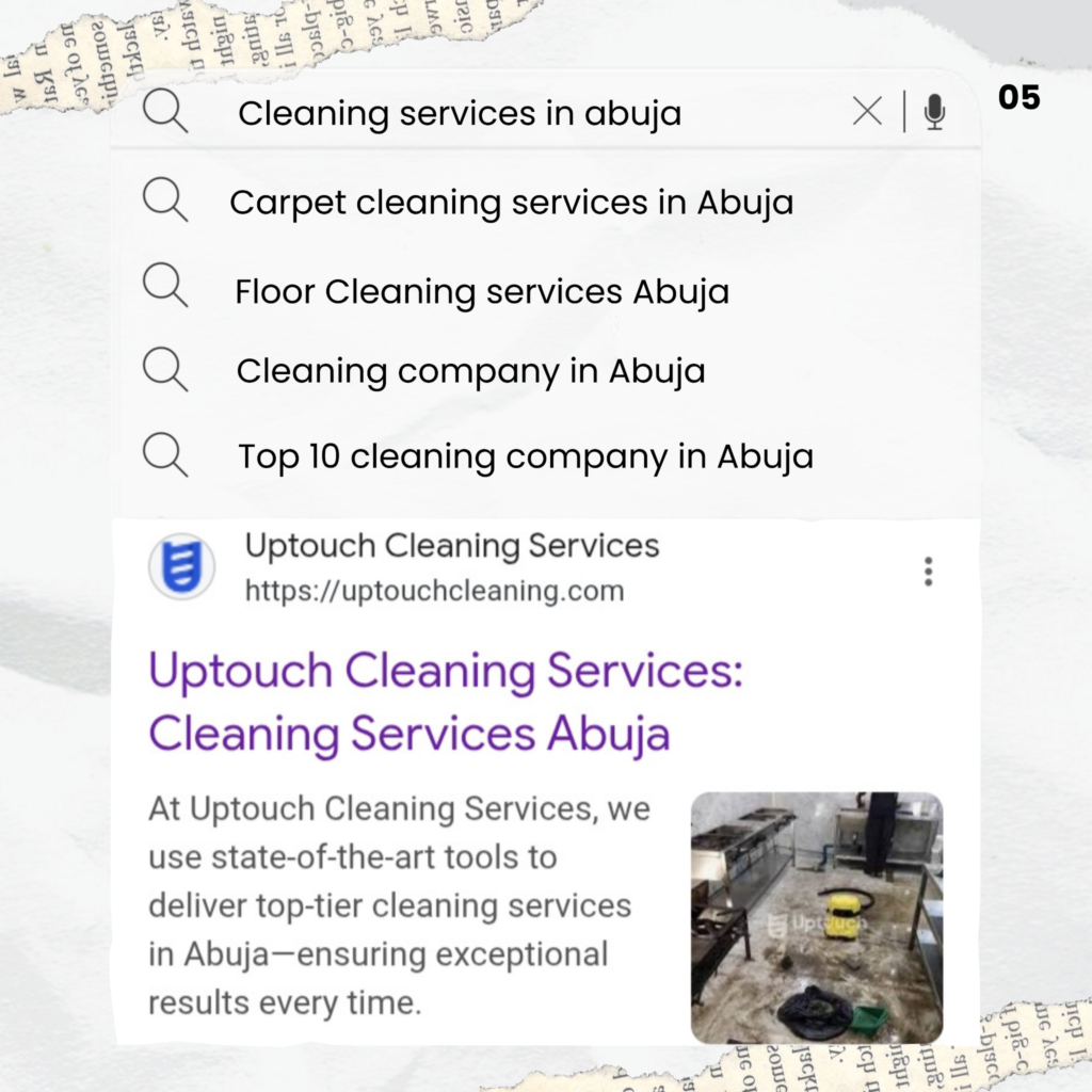 Google Page One ranking for a Nigerian cleaning service website